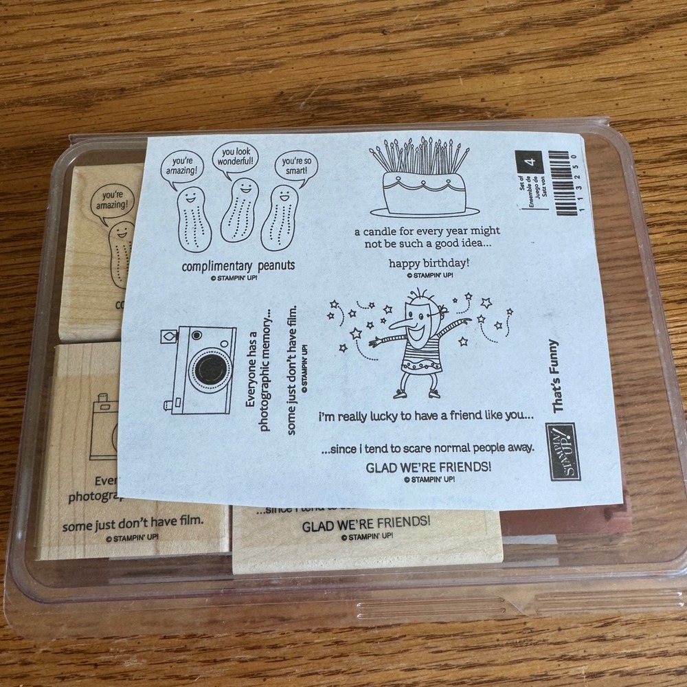 Stampin Up That's Funny Wood Mounted Rubber Stamp Set of‎ 4 113250 Birthday Pun